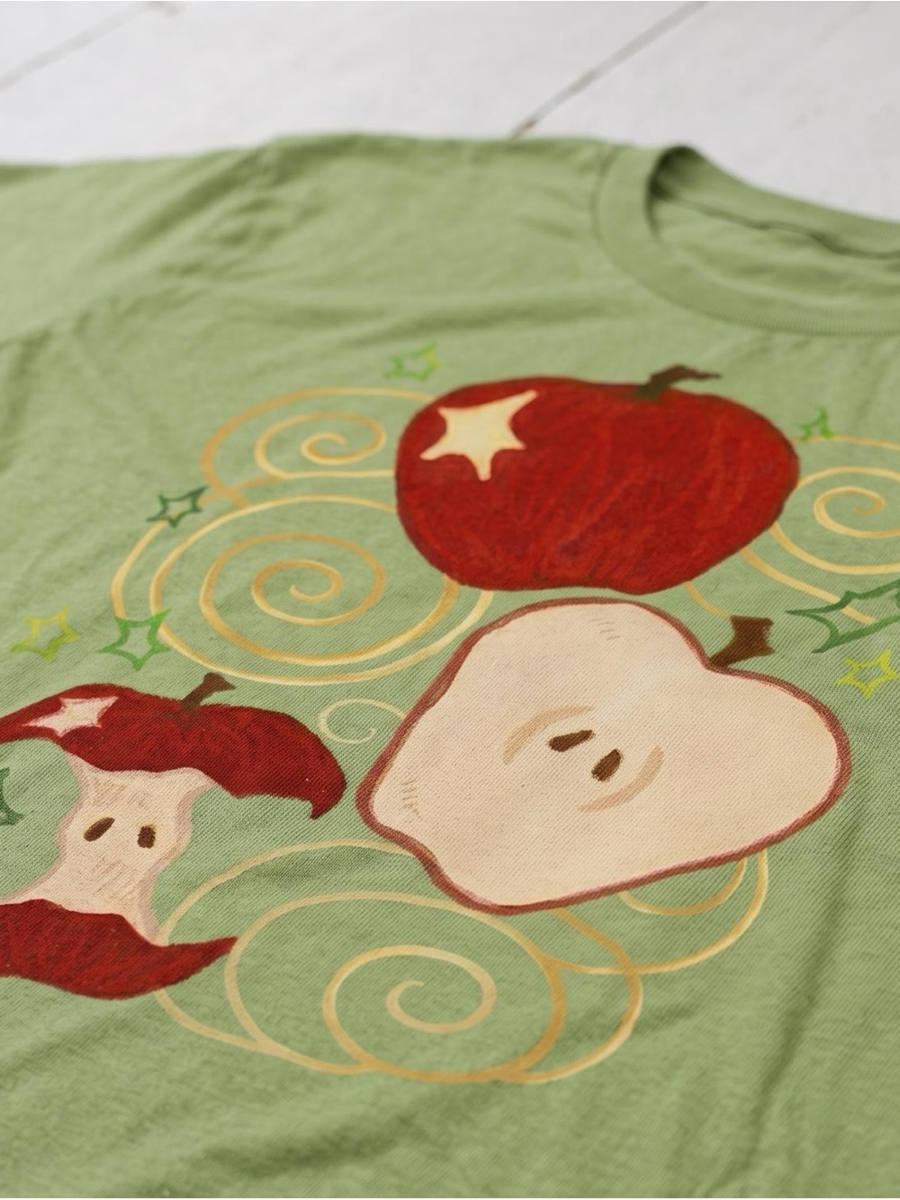 Whimsical Apple Swirl Kiwi Graphic Tee | Gildan Unisex Cotton T-Shirt